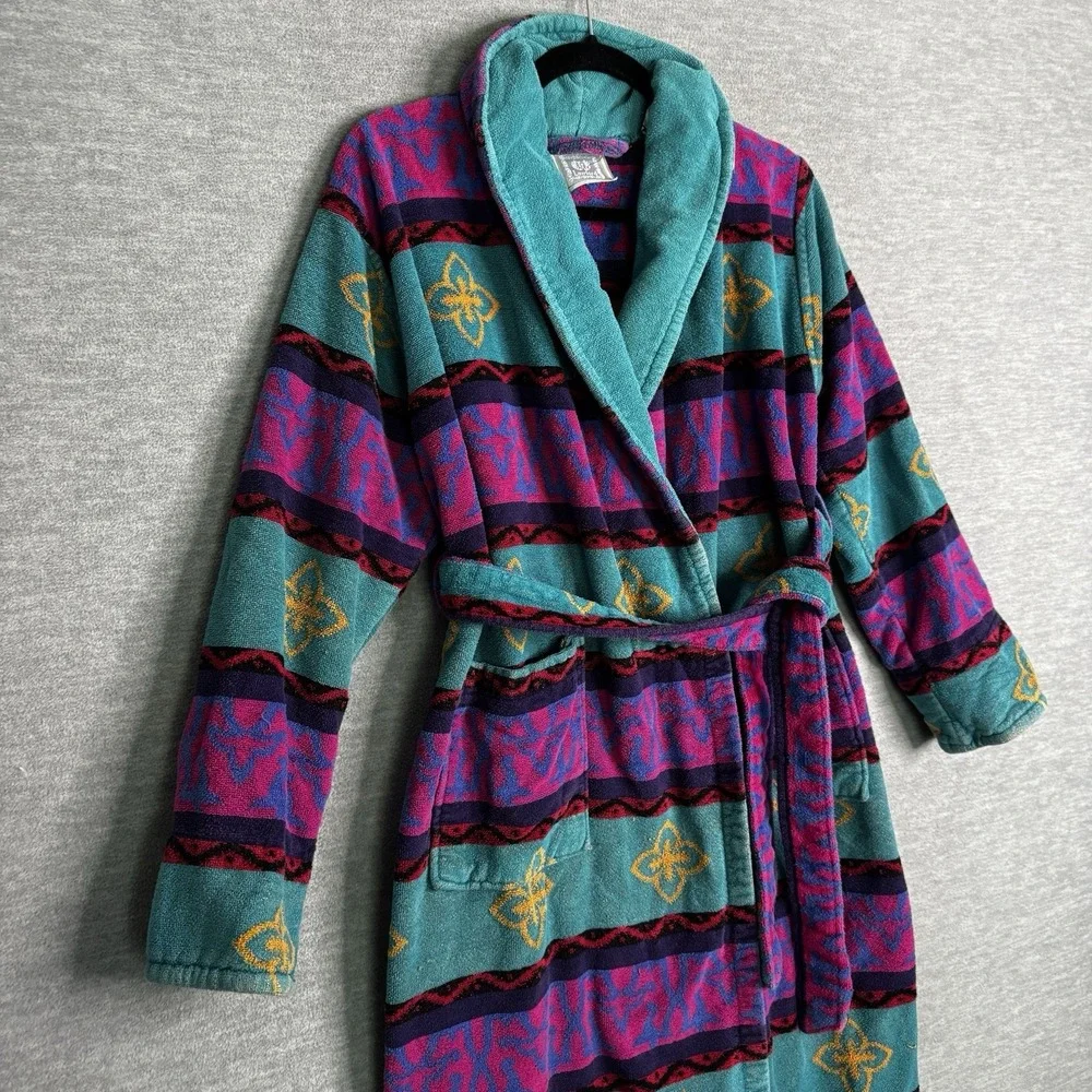 Vintage TJ Lawford Women Turkish Cotton Terry Robe Size Small Terrycloth 80s 90s - Picture 3 of 12